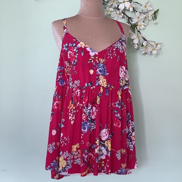 Torrid Floral Sweetheart Challis Racerback Swing Tank Top Babydoll Empire Waist - Picture 2 of 16